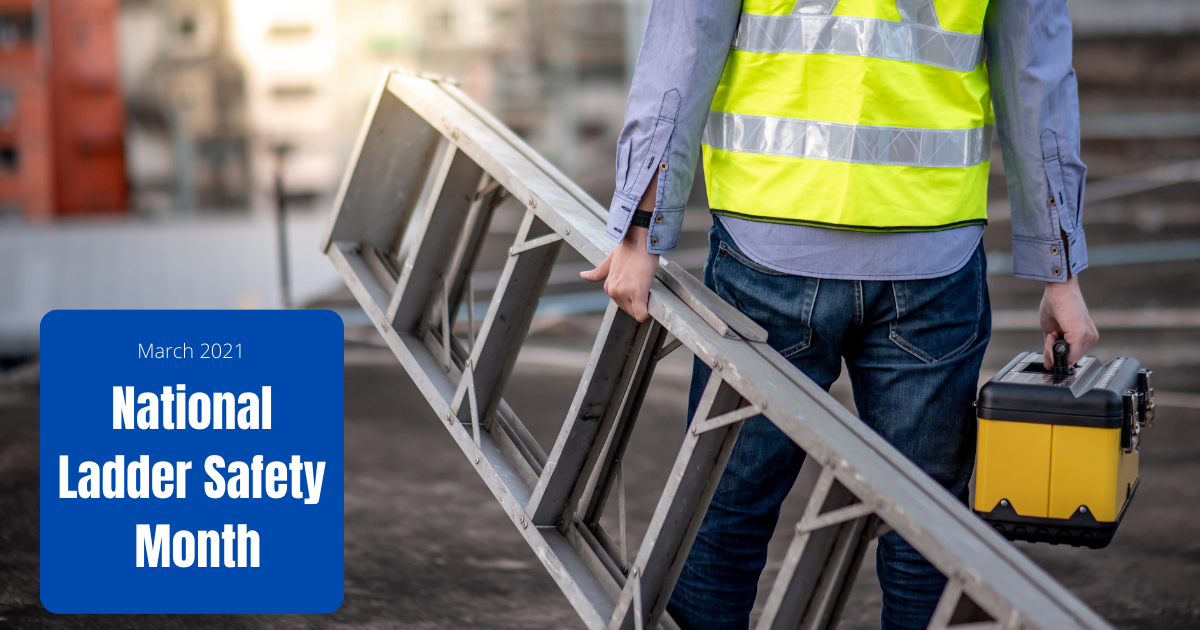 man in safety vest carrying a ladder