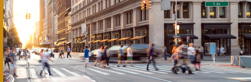 pedestrians walking across NYC streets