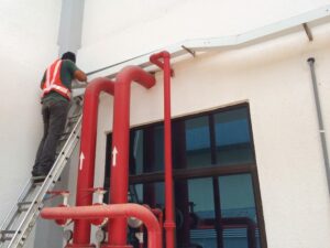 Construction worker on a ladder